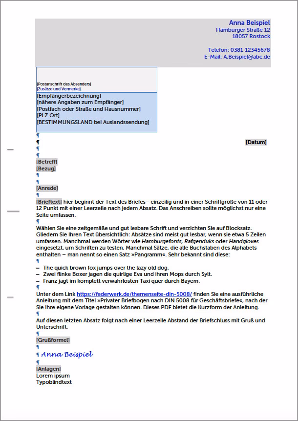 Welche Regeln zur Briefgestaltung gibt es nach DIN 5008?