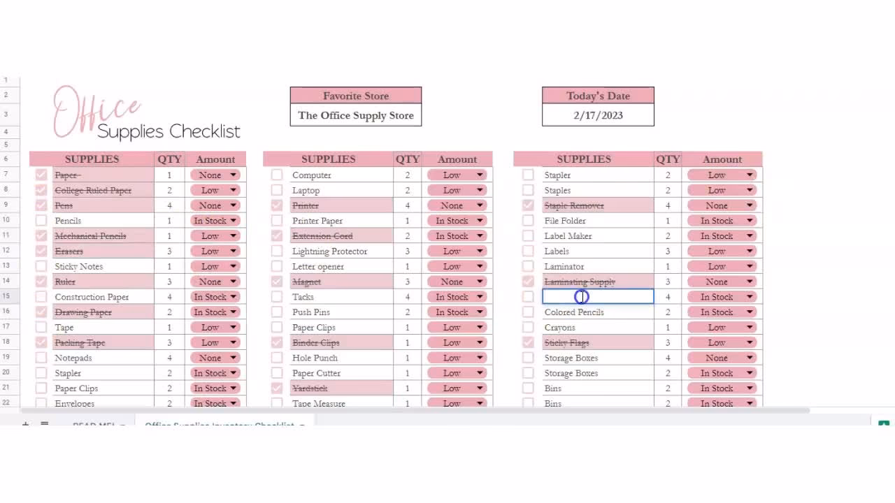 Wie erstellt man eine Bestandsaufnahme des Büromaterials?