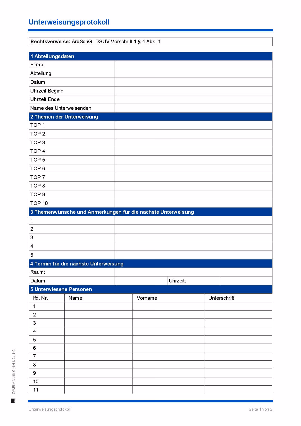 Welche Inhalte sind in einer Unterweisung vorgeschrieben?